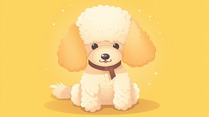 Cartoon cute poodle on a yellow background. AI generation