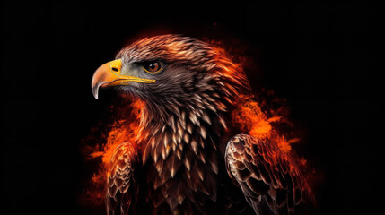 a firey eagle with wings on the black background