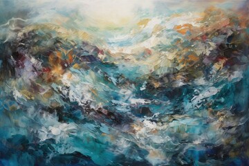 Obraz na płótnie Canvas Impressionist painting of the ocean, with a riot of colors and textures that capture the abstract concept of movement and fluidity. Generative AI