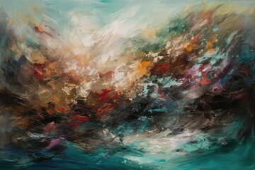 Obraz na płótnie Canvas Impressionist painting of the ocean, with a riot of colors and textures that capture the abstract concept of movement and fluidity. Generative AI