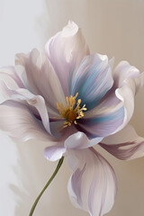 A beautiful painting of a opal white peony, with a dull yellow centre and blue highlights