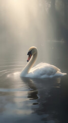 A beautiful photograph of an elegant, lone swan in the muddy water.