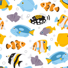 Vector seamless background pattern with exotic fishes for surface pattern design 