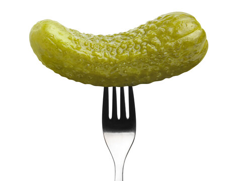 Marinated cucumber on a fork, cut out