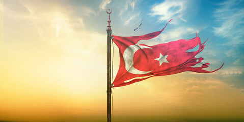 Turkiye, Flag of Turkiye - Republic of Turkey. It is a Visual Design.