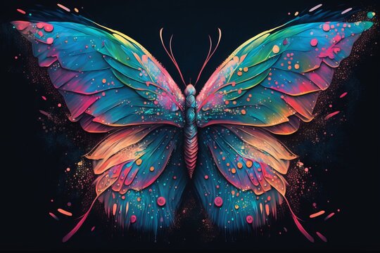 a colorful butterfly spirit animal on a black background