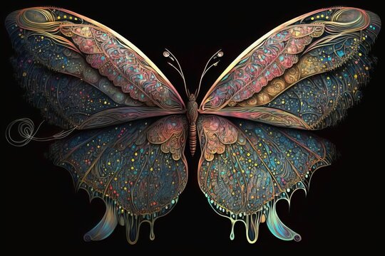 a painting of a butterfly spirit animal on a black background