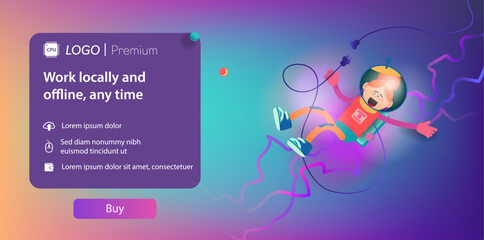  Horizontal banner with lightning bolts and an astronaut girl