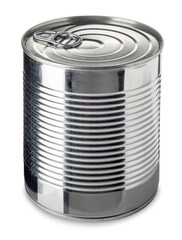 Food tin can with aluminum ring for opening isolated