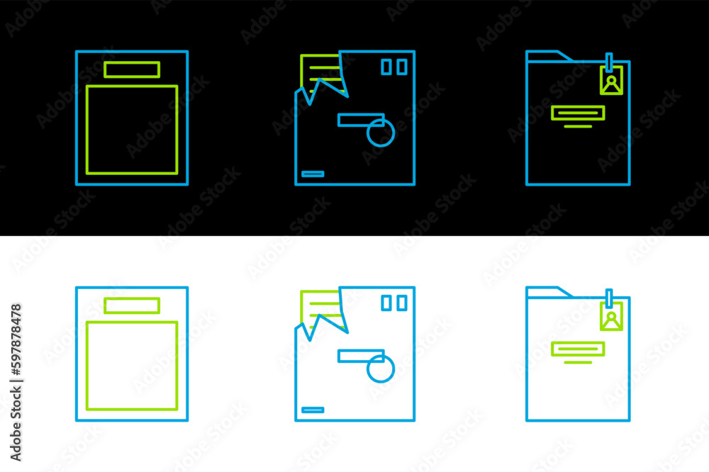 Poster set line personal folder, empty form and ordered envelope icon. vector