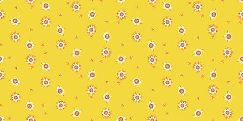 A flower heads seamless vector pattern on yellow