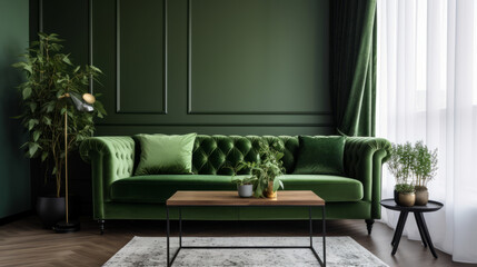 Modern green interior background. Illustration AI Generative.
