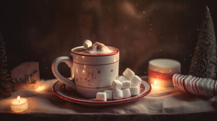 Cacao with marshmallow. Illustration AI Generative