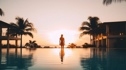 Fototapeta premium Girl in pool. Illustration AI Generative.
