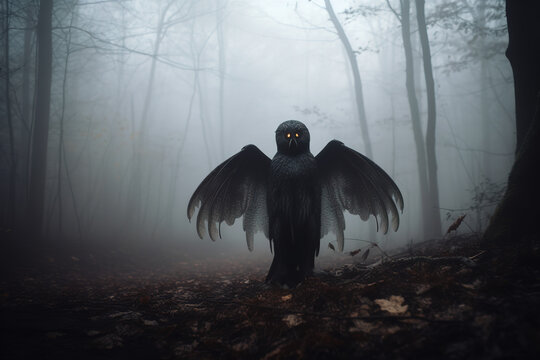 Dark sillouette in a misty forest