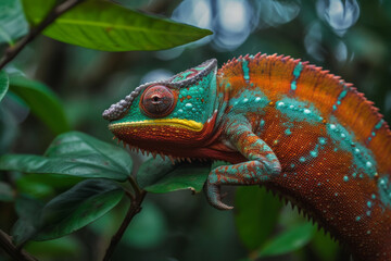 Chameleon in nature. Illustration AI Generative
