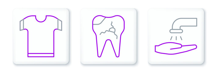 Set line Washing hands with soap, T-shirt and Broken tooth icon. Vector