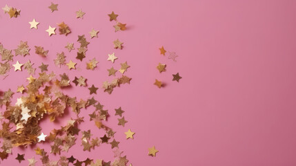 Sparkling golden stars minimalist background. Illustration AI Generative.