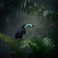 Obraz premium Toucan natural background. Illustration AI Generative.