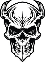 Horned Demon Skull, Vector Illustration isolated
