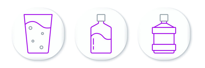 Set line Big bottle with clean water, Glass and icon. Vector