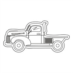 old farm truck line art illustration with line frame for sticker