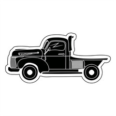 silhouette illustration of an old farm truck with line frame for sticker