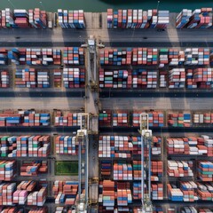 aerial view of containers in the port. generative ai