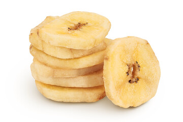 Dried banana chips isolated on white background with full depth of field