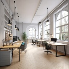 Fototapeta na wymiar office interior with desk. generative ai