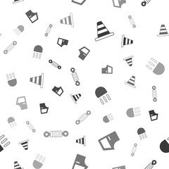 Set Traffic cone, Car door, High beam and Shock absorber on seamless pattern. Vector