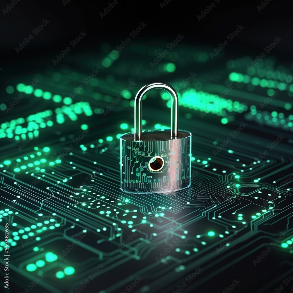 Poster security concept. padlock with technology .generative ai