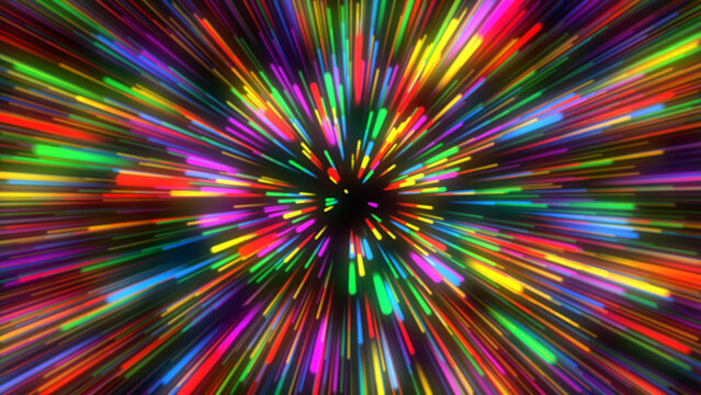 Star burst neon lines space abstraction. High quality 4k footage rainbow colors