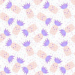 Fototapeta na wymiar Cartoon summer fruit seamless pineapple pattern for wrapping paper and fabrics and linens and kids clothes print