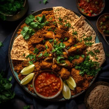 A photo of Ethiopian injera with doro wat
