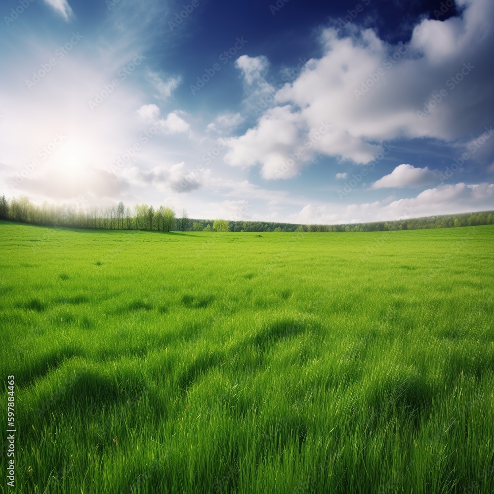 Poster perfect spring grass field. generative ai