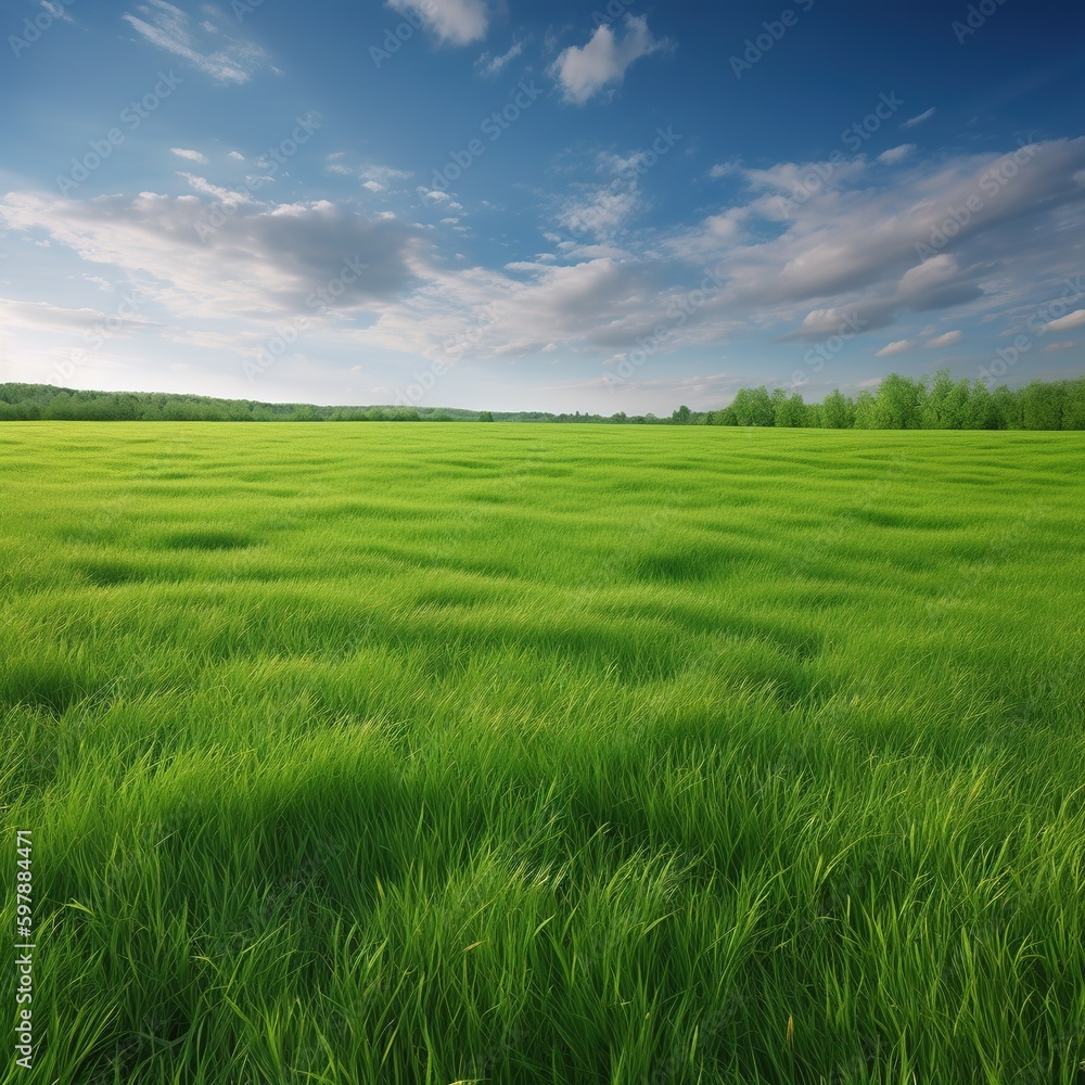 Poster perfect field of spring grass. generative ai