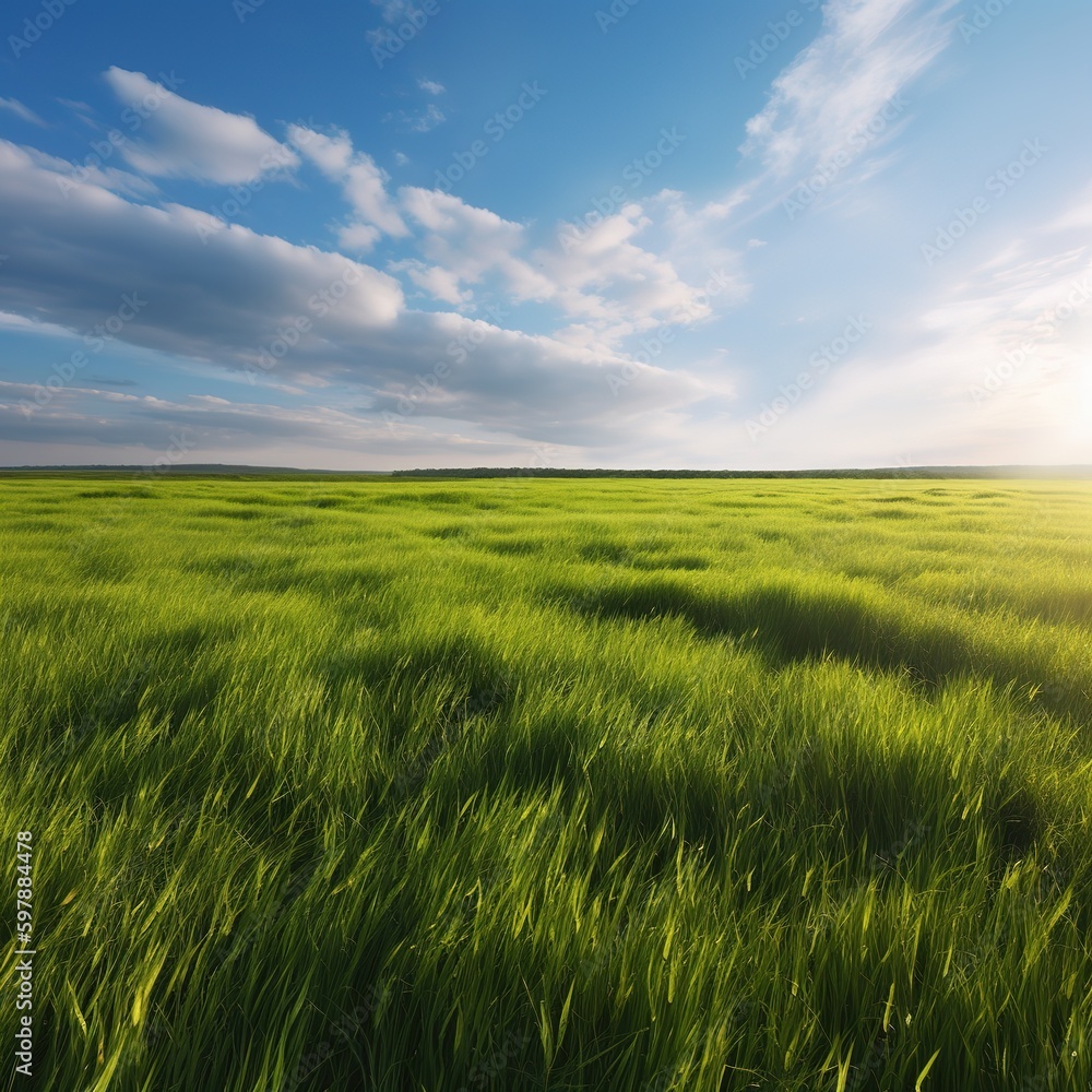Poster perfect field of spring grass. generative ai
