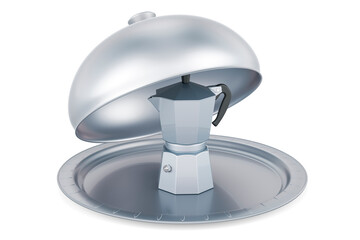 Restaurant cloche with Coffee Maker, Moka Pot. 3D rendering
