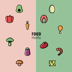 Set healthy food line icons