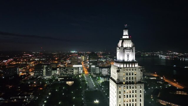 Baton Rouge State Capital drone night shot