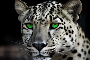 Naklejka na ściany i meble black and white leopard with green eyes - made with generative ai