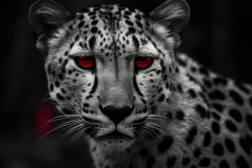 Fototapeta na wymiar black and white leopard with red eyes - made with generative ai