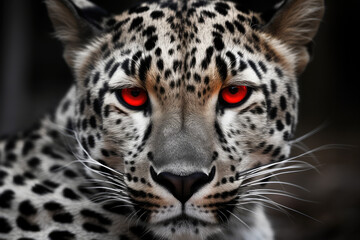Fototapeta na wymiar black and white leopard with red eyes - made with generative ai