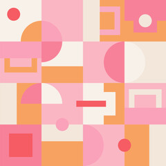 Bauhaus geometric pattern pink background. Vector abstract circle, square lines trendy flat design for fabric, wallpaper, packaging, cover