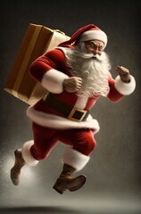 Santa Claus running and delivering gifts