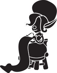 Black and White Cartoon Illustration Vector of a Female Christmas Elf with the Naughty and Nice Kids List