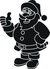 Black and White Cartoon Illustration Vector of Santa Claus