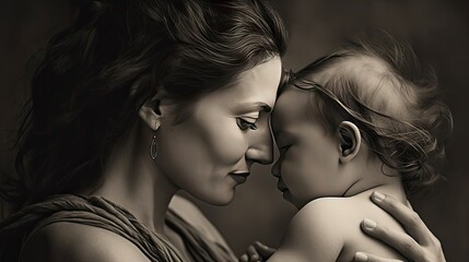 Portrait of a mother and child. Mom and baby embrace. Mother's Day. Loving parent.