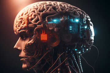 Head of cyborg. Robot with artificial intelligence.